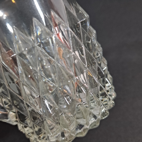 Vintage Three Piece Diamond Point Glass Cream And Sugar Bowl Caddy Set - Picture 10 of 13